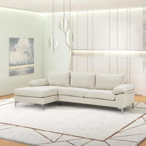 Vista 3 de Casa Andrea Milano Sofá seccional en forma de L Boucle grande moderno de lujo, con diván extra ancho