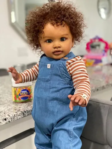 Vista 2 de Angelbaby Muñecas de bebé negras Reborn de 26 pulgadas, tamaño grande, realista, afroamericana, niña pequeña, pipa, cuerpo de tela pesada, bebés