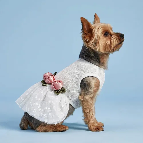 Vista 4 de Fitwarm Vestido de boda de lujo con encaje rosa para perro, ropa formal, XXS