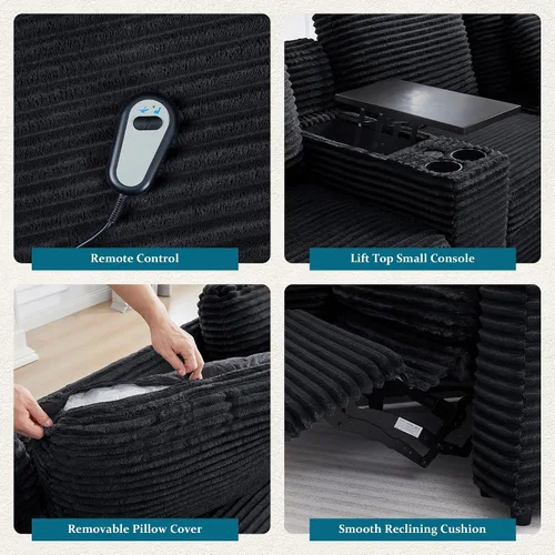 Vista 5 de ORRD Consola de almacenamiento multifuncional con soportes dobles para tazas, mesa, estación de carga USB para sofá modular seccional para sala