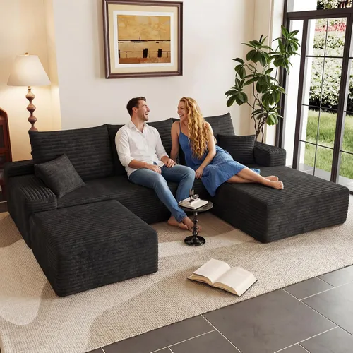 Vista 92 de Lakifun Sofá en Forma de L de 107" con Otomana, Seccional Modular Moderno Sofá Cómodo en Forma de U Nube, Asiento Profundo, Chaise Longue Cama