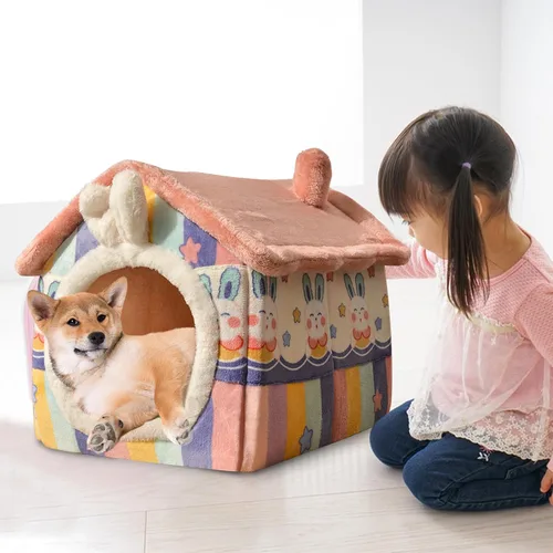 Vista 7 de Casa para gatos, cama cueva de gatos de dibujos animados con almohada acolchada extraíble lavable, bonita tienda de campaña para gatos, cálida