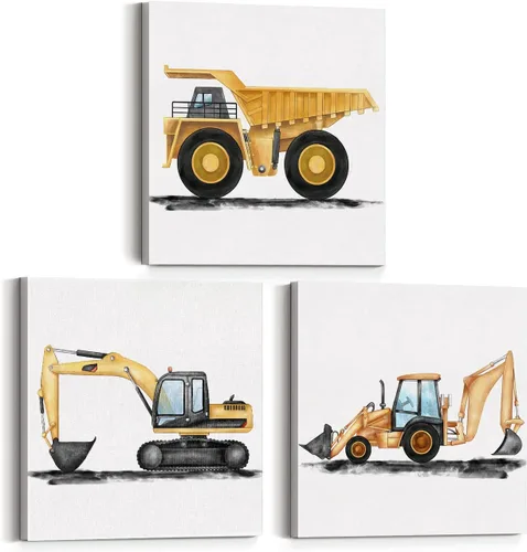 Vista 10 de Juego de 3 cuadros enmarcados para decoración de pared de tractores y viejos camiones de granja, cuadros en lienzo, cuadros para el hogar, niños