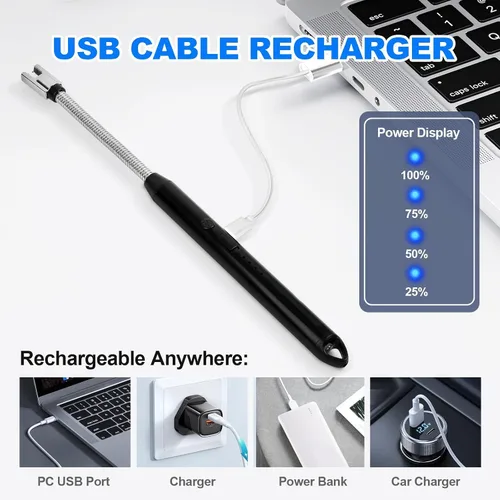 Vista 4 de Paquete de 2 encendedores eléctricos de velas – Arco de plasma recargable por USB, resistente al viento, sin llama con cuello flexible para velas