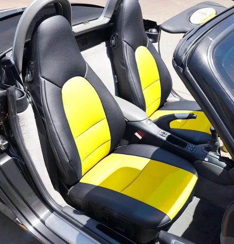 Vista 14 de Iggee - Fundas para asientos delanteros de piel sintética, ajuste perfecto, color negro, diseñadas para Porsche Boxster 1997-2004