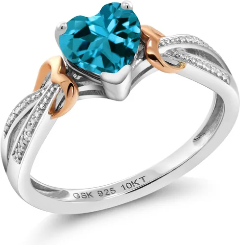 Vista 2 de Gem Stone King Anillo de compromiso con piedra preciosa y diamantes con forma de corazón de 0.236 in Plata 925 y oro rosa de 10 quilates Anillo