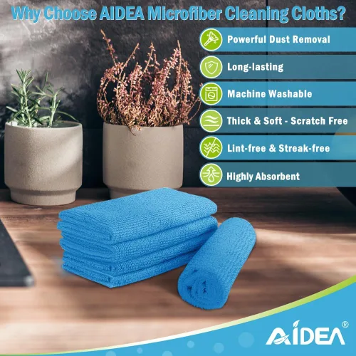 Vista 2 de AIDEA Microfiber Cleaning Cloth Blue-50PK, Soft Absorbent Shop Rags, Microfiber Towels for Cars, Kitchen Towels, Dusting Cloth for Home, Window