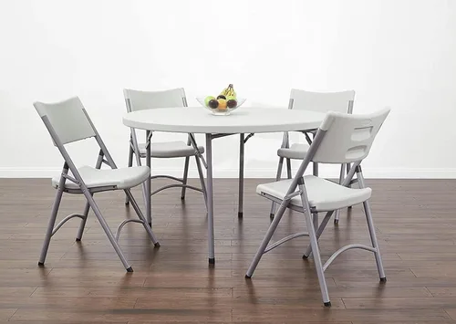 Vista 2 de Pack 4! Mesa plegable de 48 pulgadas, mesa plegable blanca de 4 pies, mesa de granito para exteriores, mesa circular de plástico, mesa plegable de 4
