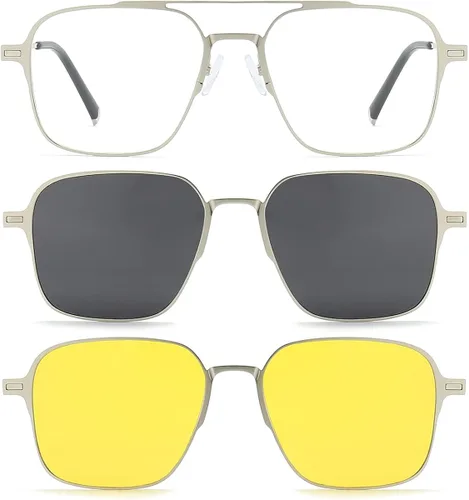 Vista 2 de 3 lentes de sol magnéticos con clip para hombres y mujeres, polarizados, protección UV, retro, cuadrados, para conducir por la noche