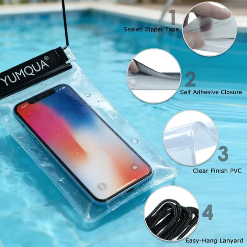 Vista 4 de Juego de 5 bolsas transparentes impermeables para documentos, mapas, cámara, teléfono móvil, llave de coche, se adapta a kayak, barco, senderismo
