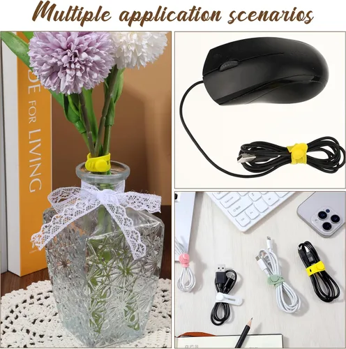 Vista 5 de 42 bridas de silicona reutilizables para cables, multiusos, organizador de cables elásticos multiusos para cables y cables de carga para oficina