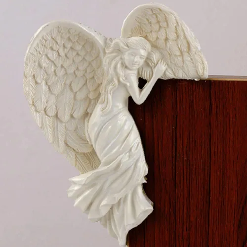 Vista 4 de SIQITECHNO Marco de puerta, adornos de estatuas de ángel, escultura envejecida, esquina izquierda o derecha, manualidades de pared, adorno vintage