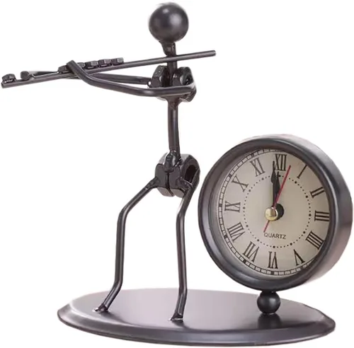 Vista 6 de Reloj despertador de instrumentos musicales, reloj creativo de escritorio pequeño de acero inoxidable, reloj de personalidad retro, artesanía