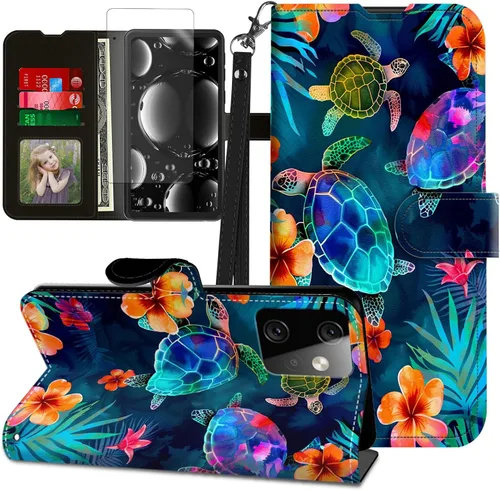 Vista 395 de Funda para Motorola Edge 2022 con protector de pantalla, soporte y tarjetero y correa para la muñeca, funda magnética para Moto Edge 2022 5G UW Lobo