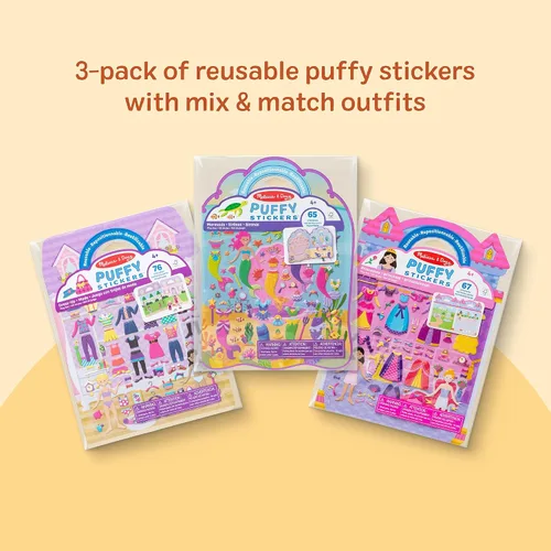 Vista 3 de Melissa & Doug Princesa Puffy, juego de adhesivos, Combo de calcomanías infladas