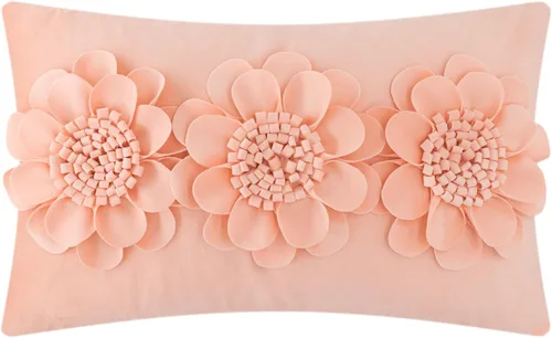 Vista 15 de JWH - Funda de almohada de flores 3D, terciopelo, rosa brillante, 12 x 20 pulgadas Acento decorativo de girasol, diseño floral lumbar, cama
