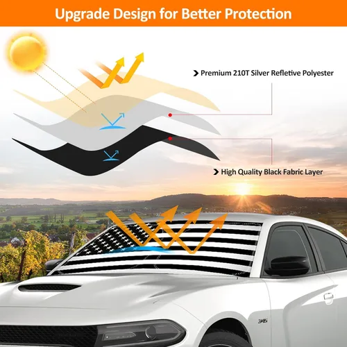 Vista 3 de D-Lumina Winshield - Parasol con bandera de Estados Unidos para Dodge Charger 2011-2023, protector solar frontal plegable bloquea los rayos UV