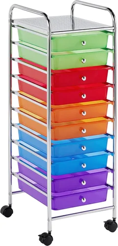 Vista 18 de Topeakmart Organizador de carrito con ruedas de 12 cajones, cajones de almacenamiento de plástico, carrito utilitario, 360 ruedas, color negro