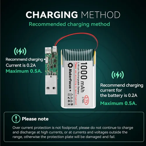 Vista 5 de Batería recargable de polímero de litio de 3.7 V 1000 mAh con placa de protección, cinta de goma aislada y enchufe JST 1.25 para placa de desarrollo