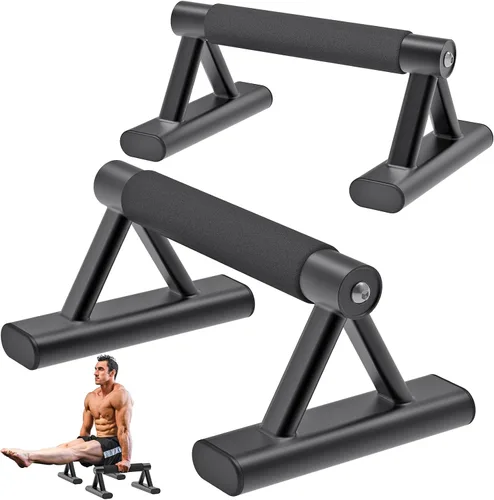 Vista 10 de SELEWARE Wood push up bars Parallettes bars Anti-slip Handstand Bars for Calisthenics, Fitness, Floor workouts Solid Wood with Sturdy Metal Bracket