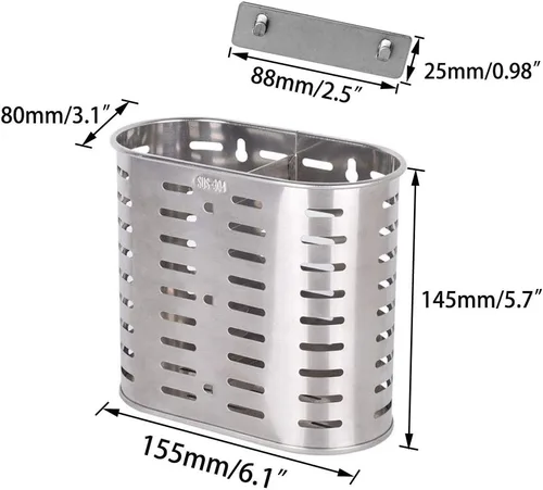 Vista 2 de Escurridor de utensilios de malla autoadhesivo, 2 compartimentos, palillos, cuchara, tenedor, cuchillo, escurridor de cubiertos, acero inoxidable 304