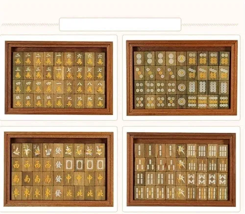Vista 5 de Juego de mahjong chino, juegos tradicionales de mahjong, juego de mahjong de madera, 144 azulejos, juego de Majhong de viaje portátil