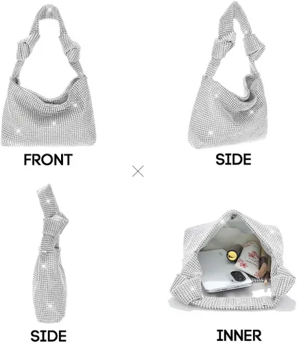 Vista 3 de Yokawe Monederos con diamantes de imitación para mujer, bolso de noche brillante mini hobo bolso de vacaciones fiesta club boda bolso