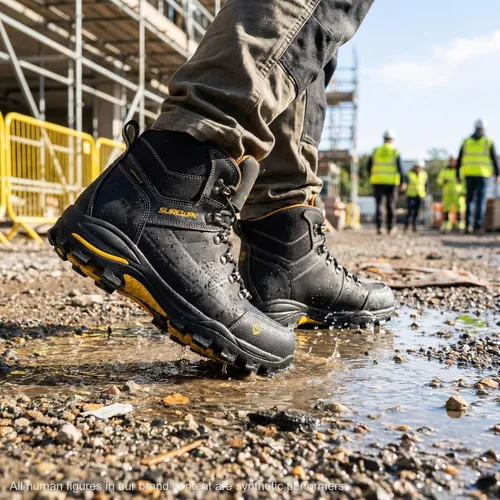 Vista 3 de SUREWAY Botas de trabajo impermeables de acero y punta suave de 6 pulgadas para hombre, botas de seguridad de cuero antideslizantes