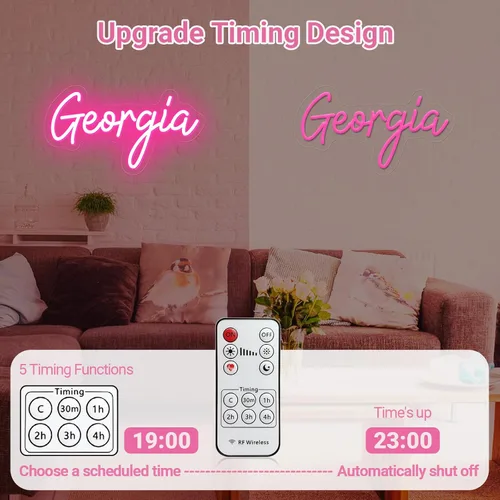 Vista 2 de Letreros de neón personalizados con atenuador remoto, letrero de nombre de neón personalizado para decoración de pared, letrero de neón LED