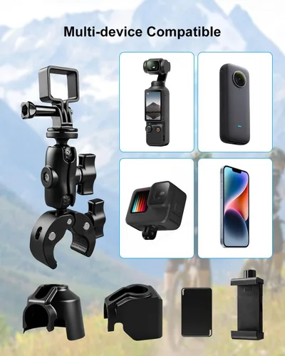 Vista 3 de Kit de soportes para manillar de abrazadera de cámara de bicicleta, cubierta protectora de cámara para parasol de lente compatible con DJI Osmo