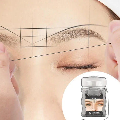 Vista 5 de ATOMUS Cadena de mapeo de cejas 2pcs pre-entintado 30m (98ft) Microblading String para marca de cejas Cuerda de medición negra para maquillaje
