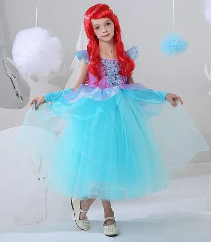 Vista 2 de Disfraces de Cenicienta para niñas de CQDY, disfraz de princesa para fiesta de Halloween, cumpleaños, elegante vestido de baile Sirena