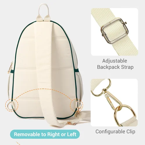 Vista 4 de Bolsa de pickleball para mujer, acolchada y elegante, correa de hombro ajustable, 2 compartimentos de almacenamiento para remos, bolas, zapatos
