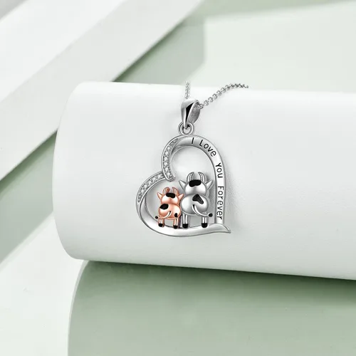 Vista 4 de AXELUNA Blue Circle Crystal Cow Necklace for Women I Love You 925 Sterling Silver Cow Gifts Pendant Jewelry Birthday for Her Girl