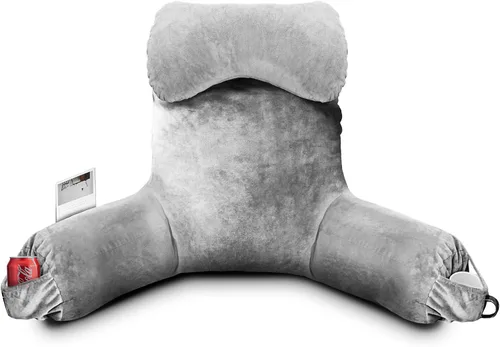 Vista 11 de OAISZ - Almohada de lectura para sentarse en la cama para adultos, almohada de lectura con espuma viscoelástica triturada, almohada de cama con Beige