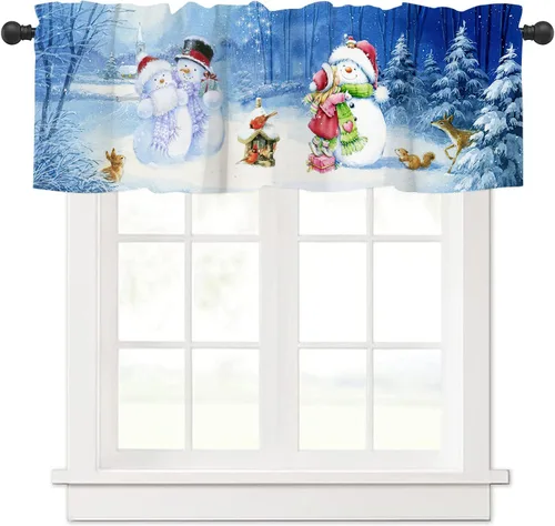 Vista 8 de Cortinas de cenefa de Navidad para ventanas, diseño de árbol de Navidad, color blanco y rojo, elegantes cenefas de cocina para ventanas con 11