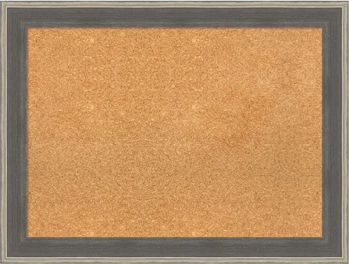Vista 30 de Amanti Art Natural Cork Board for Wall, 18x24 Vision Board with Grey Wood Frame, Small Corkboard Office Decor for Home Organization, Country Rustic