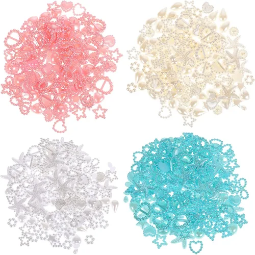 Vista 5 de Beaupretty 4 bolsas de abalorios de perlas de corazón para uñas, estilo mixto, 3D, dijes de arte de uñas surtidos con forma de corazón y estrella