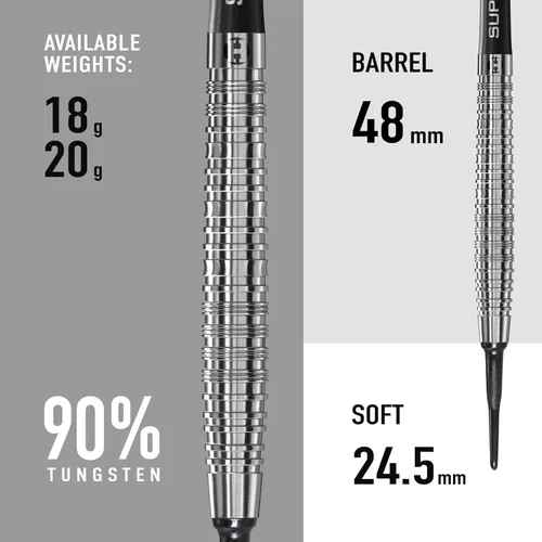 Vista 4 de Harrows NX90 - Juego de dardos de punta suave 90% tungsteno, 0.63 oz y 0.71 oz, incluye ejes negros Supergrip Midi y vuelos Micron NX90 - 0.63 oz