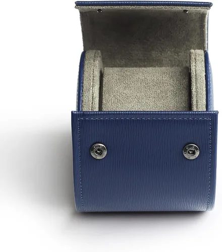 Vista 2 de Estuche de viaje para reloj para hombre, de piel sintética, portátil, organizador de caja de almacenamiento de relojes (individual, azul rey)