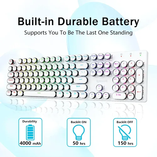 Vista 5 de Redragon K710 - Teclado mecánico inalámbrico para juegos, Bluetooth2.4Ghzcableado, retroiluminación LED RGB, interruptor azul, clic, recargable