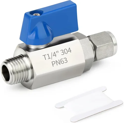 Vista 8 de TAISHER 1PCS 304 de compresión de acero inoxidable mini válvula de bola interruptor de apagado, tubo de 1/2 "OD x 1/2" NPT macho