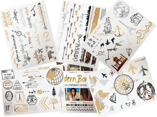 Vista 11 de 10 hojas de modernos tatuajes metálicos flash de oro/plata