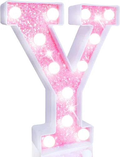 Vista 24 de Pooqla Luces de números de marquesina, números de luz rosa para niñas de 10.º cumpleaños, funciona con pilas, luz nocturna de número con purpurina