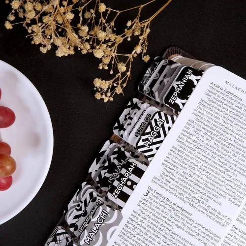 Vista 8 de Divisores de Biblia laminados con impresión grande para la Biblia Antiguo y Nuevo Testamento en blanco y negro