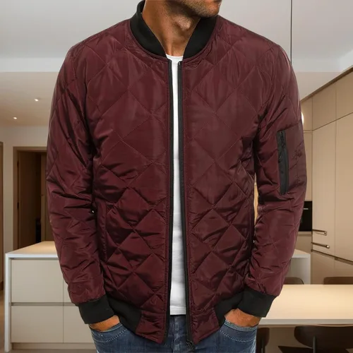 Vista 4 de Chaquetas de bombardero para hombre con diamantes, abrigo ligero acolchado para otoño e invierno