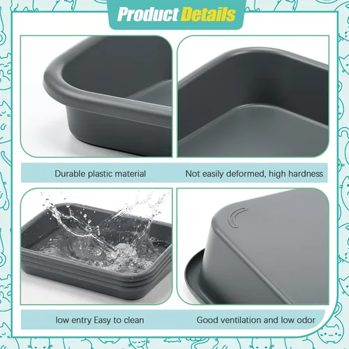 Vista 11 de Uiifan Caja de arena grande para gatos de entrada baja, 3 piezas, gris