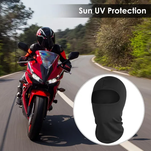Vista 5 de WLLHYF Máscara de esquí para motocicleta, 2 unidades, pasamontañas negro, cobertura para el cuello, máscara de cara completa, ajustable, resistente
