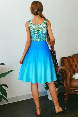 Vista 29 de uideazone - Vestido de mujer sin mangas cuello redondo de verano, para playa, casual, Midi línea A.