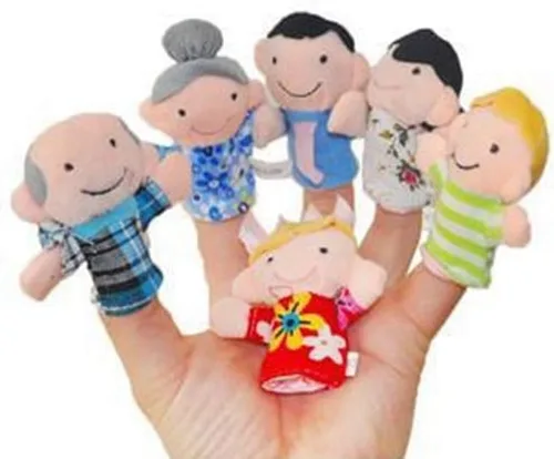 Vista 6 de Juego de 6 mini abuelos, juego de marionetas de dedo, marionetas de terciopelo de tela, 6 personas, miembros de la familia, marionetas de dedo
